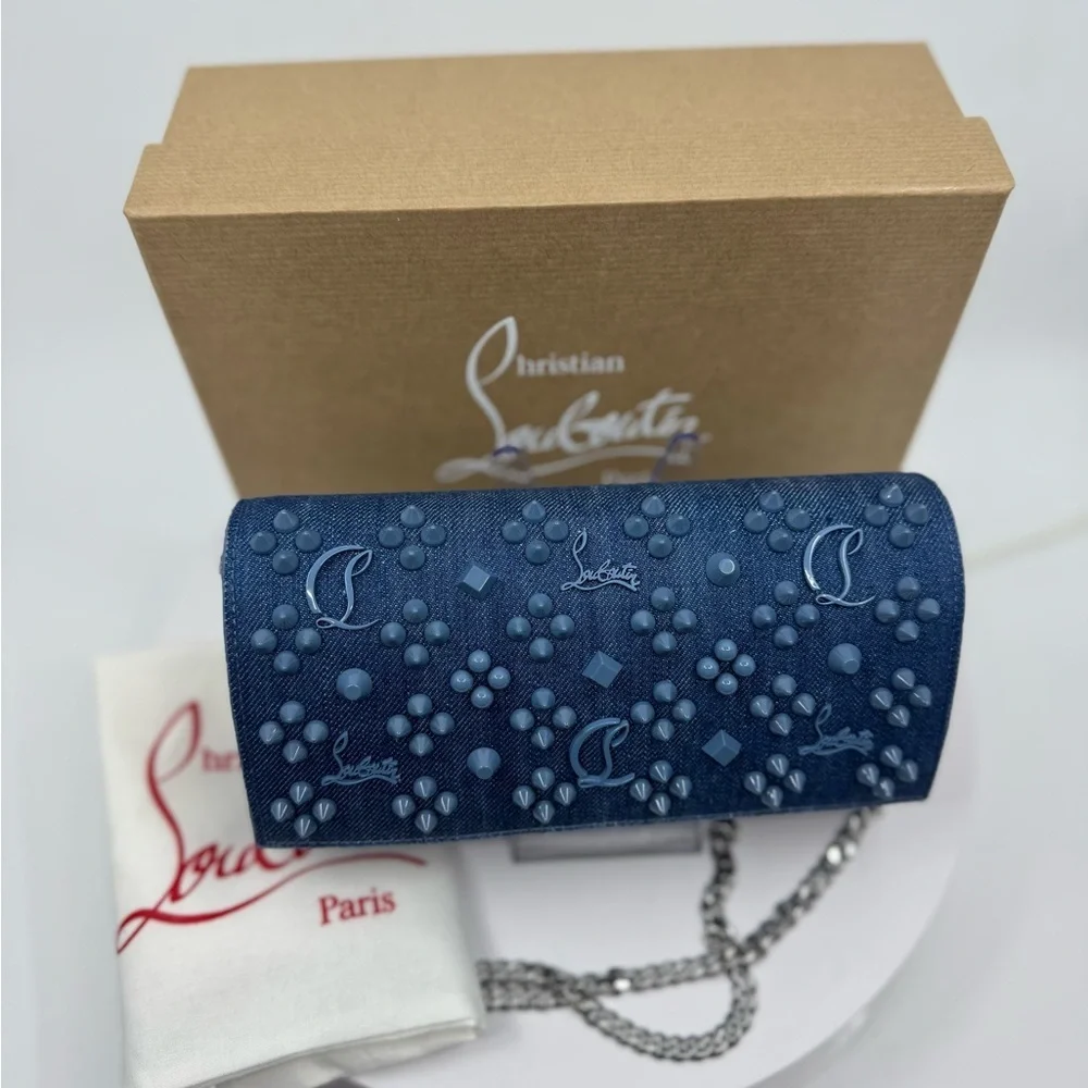 Christian Louboutin DENIM Paloma Embellished Clutch Wallet on Chain New in Box!